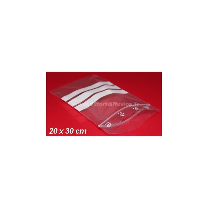 1000 sachets plastiques Zip 200x300 mm avec bandes blanches 