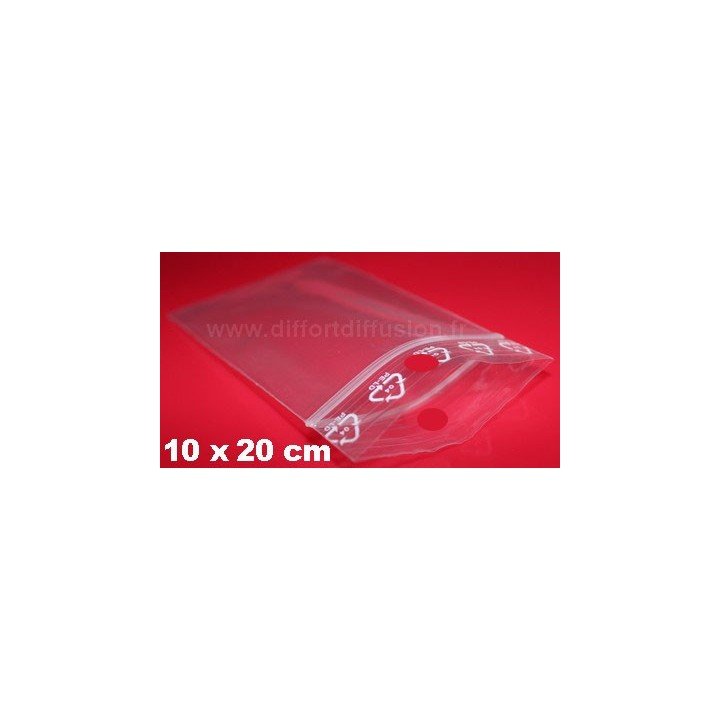 1000 sachets plastiques Zip 100x200 mm avec trou de suspension