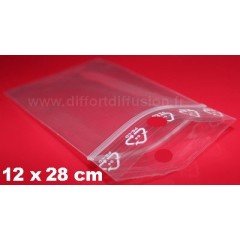 1000 sachets plastiques Zip 120x280 mm avec trou de suspension